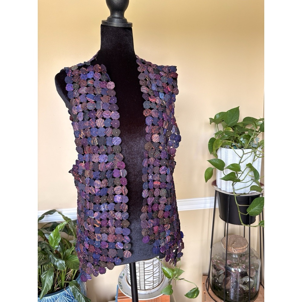 Vintage Handmade Yo-Yo Quilt Vest Fabric Puff Patchwork Granny Boho Wearable Art